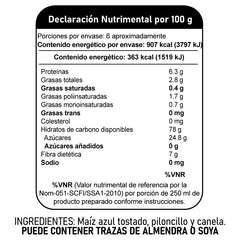 Pinole De Maíz Azul Tostado Con Canela 250 G